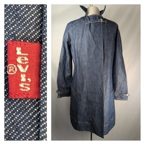 Levi's Jeans Long Denim Jacket Trench Swing Mackintosh Coat L Vintage 2001 - Picture 1 of 21