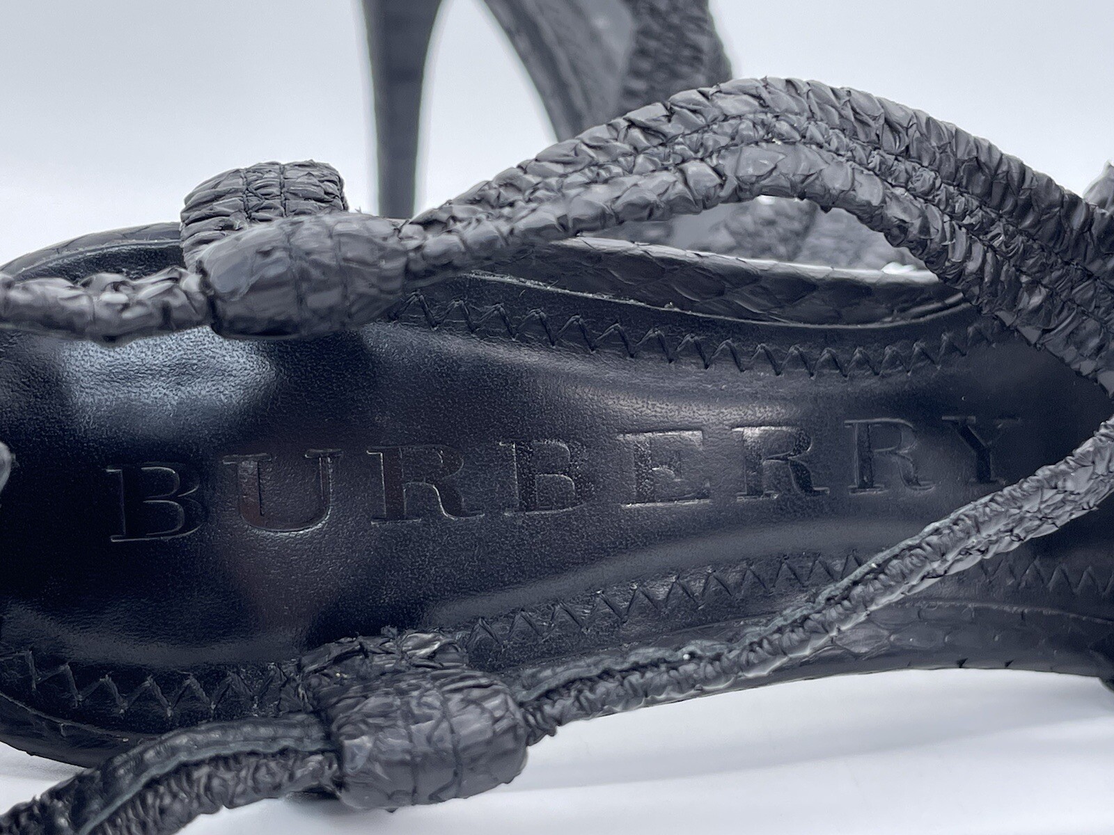 Burberry Plisse Black Python Leather Platform Str… - image 8