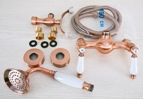 Antique Red Copper Wall Mounted Shower Faucet with Handheld Shower Mixer Tap - Picture 7 of 7