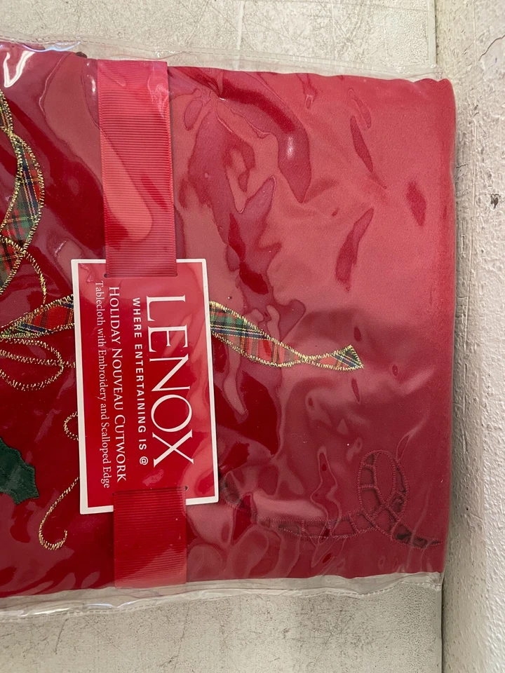 Lot of 2 NWT Lenox Holiday Nouveau 60x84” Tablecloths Red Xmas Accent - Image 3 of 4