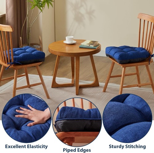 Comfortable Tufted Chair Pads with Ties - Indoor Cushions, Navy Blue, 4-Pack - Picture 7 of 9