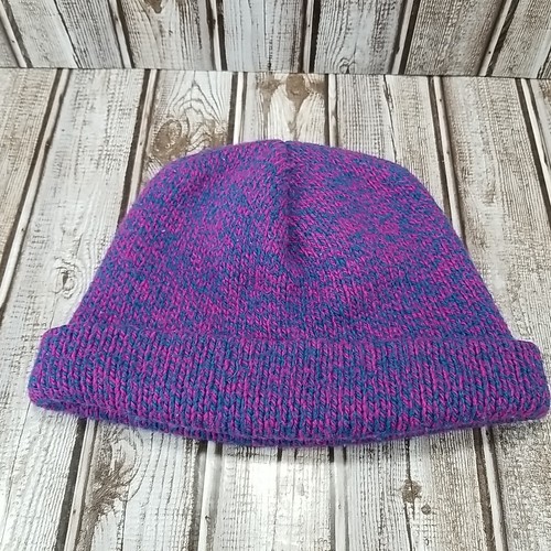 Women's Land's End Knit Acrylic Wool Blend Beanie Cap Winter Hat Purple Blue - Picture 2 of 5