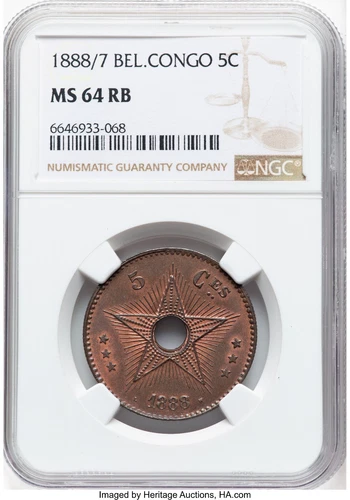 1888/7 CONGO FREE STATE 5 Centime Copper - MS64RB NGC