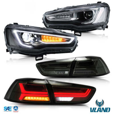 VLAND LED Headlights+ Smoked Tail lights Set For 2008-2017 Mitsubishi Lancer EVO