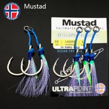 3PCS/Pack Mustad Jig Assist Hooks Slow Metal Jigging Hook Saltwater Big Game