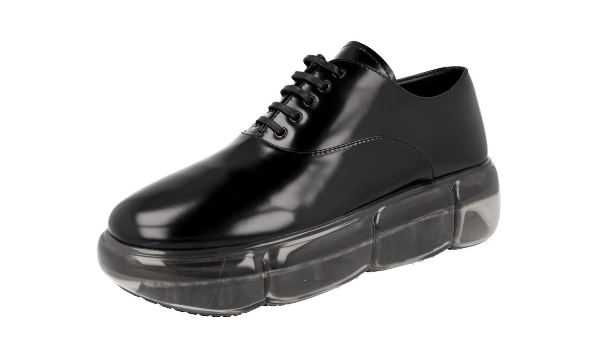 靴 PRADA Air Sole Black Leather Shoes 37 PRADA Leather AIR SOLE Platform Formal Sneakers Shoes Black NEW
