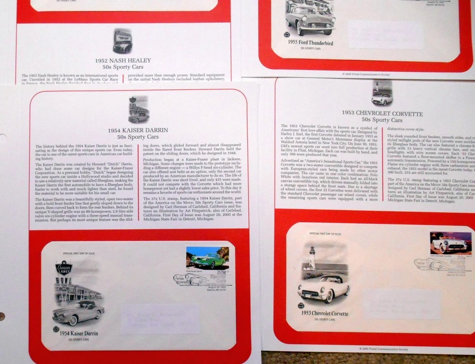 2005 Sports Cars of 1950s Sc 3931 to 3935 5 different FDCs info pages PCS cachet - Image 2 of 3
