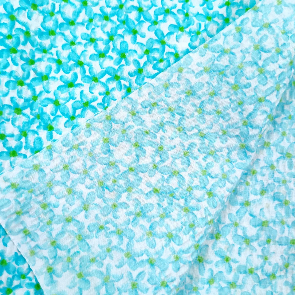 Tela de algodón vintage Seersucker 1yd26 azul calicó floral años 50 60 Foto 3 de 4