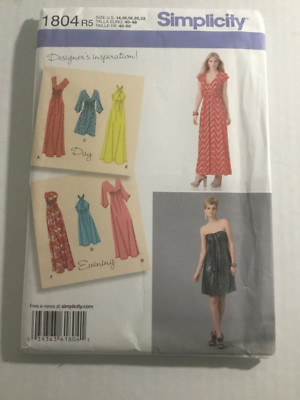Simplicity R11804 New Simplicity 1804 Sewing Pattern Empire Waist Dress Short Long 14 16 ...