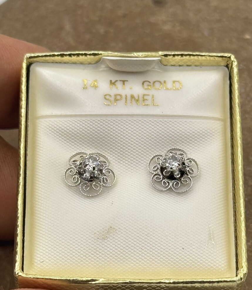 Vintage 14K White Gold Clear Spinel Drop Dangle Earrings  display picture 1