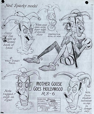 MOTHER GOOSE GOES HOLLYWOOD Model Sheet NED SPARKS  Research Photo Copy