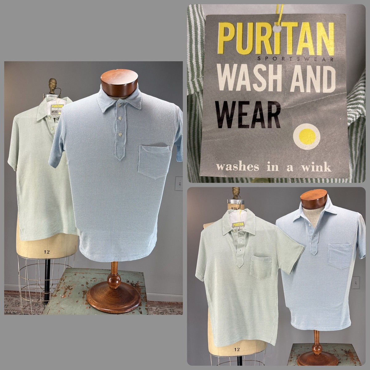 トップス 50s 60s courneu short sleeve shirt 2 Vtg 60s 50s PURITAN SPORTSWEAR Shirts Raised Stripe Knit
