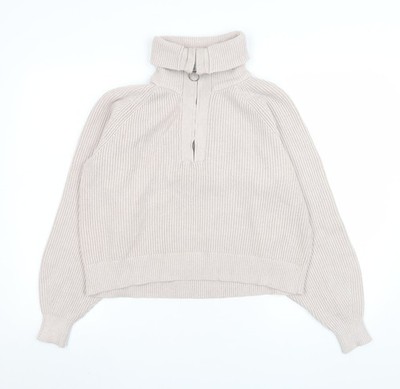 Pull&Bear Herren Strickpullover beige hochgeschlossen 1/2 Reißverschluss Größe S