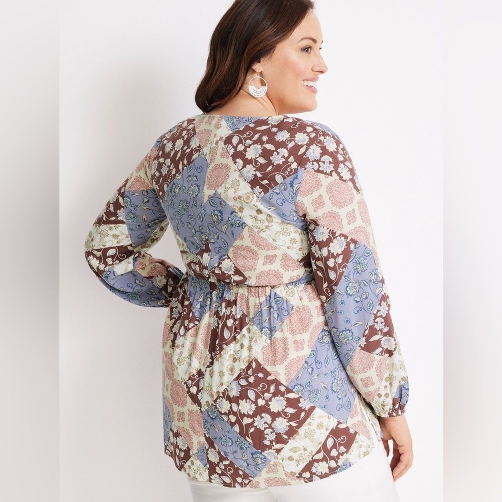 Maurice’s plus long sleeve boho patchwork smocked… - image 2