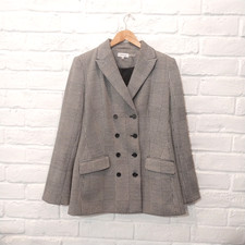 Calvin Klein Blazer Women 16 Gray Houndstooth Plaid Jacket Double Breast Stretch