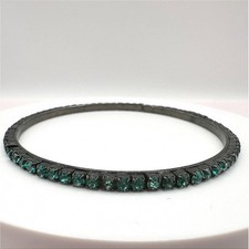 Vintage 80s Green Crystal Rhinestone Bangle Bracelet Dark Metal Style Jewelry