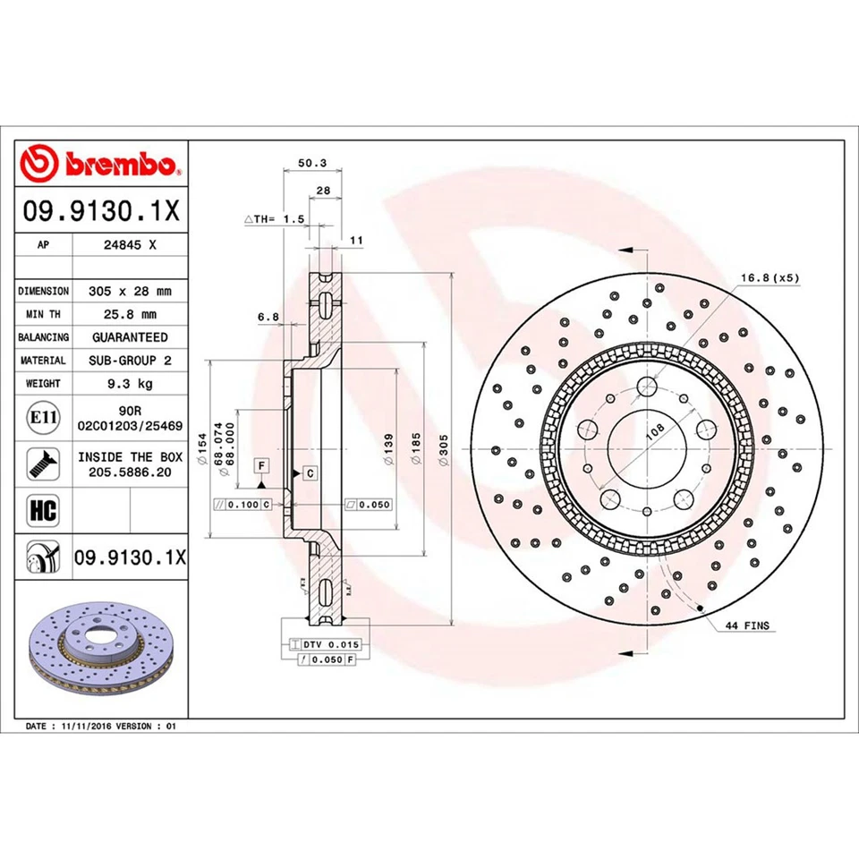 Pastilhas de freio de cerâmica rotores de freio a disco dianteiro e traseiro Brembo para 2002 BMW 330Ci - Imagem 2 de 4