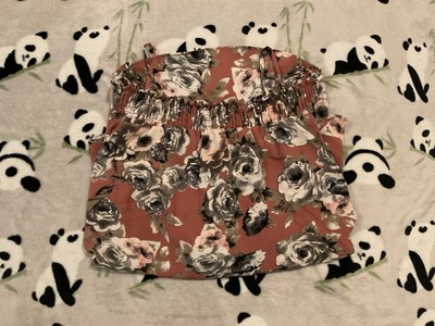 Moa Moa Women s Top Size Large Floral Brown Cold Shoulder
