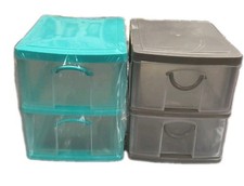 Mini Stackable 2-Drawer Clear/Green Plastic Storage Organizer Desk Makeup Crafts