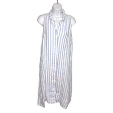 Everlane The Linen Sleeveless Stripe Midi Button Down Shirt Dress Blue 8