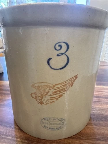 Antique RED WING 3 Gallon Union Stoneware Crock