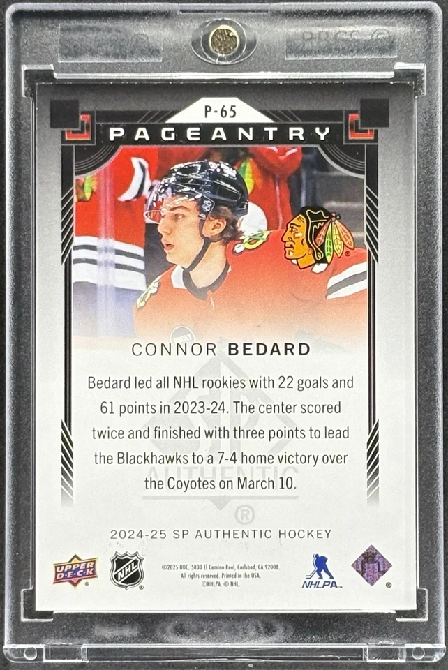 Tarjeta de inversión refractor de alcance rojo raro Connor Bedard Blackhawks Roty como nueva Foto 2 de 2