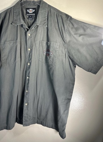 Harley Davidson Mens Gray Genuine Oil Refinery Motorcycle Button Up Size 2Xl - 第 4/9 張圖片