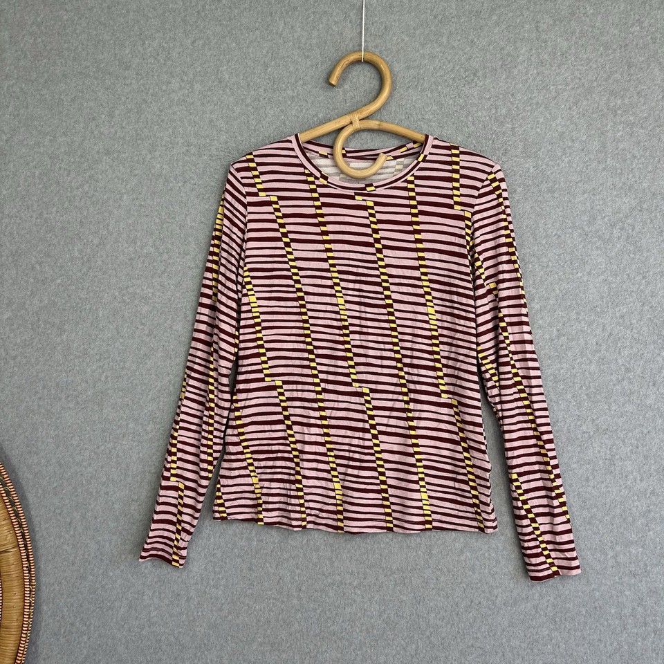 Sportscraft Long Sleeve Magic Tee Size S Pink Yellow Stripes Stretch 