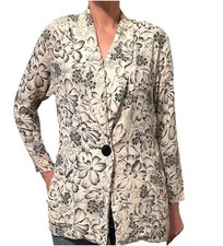 Vintage 80s Blazer Small Ivory Black Floral Lightweight Dark Academic Botanica