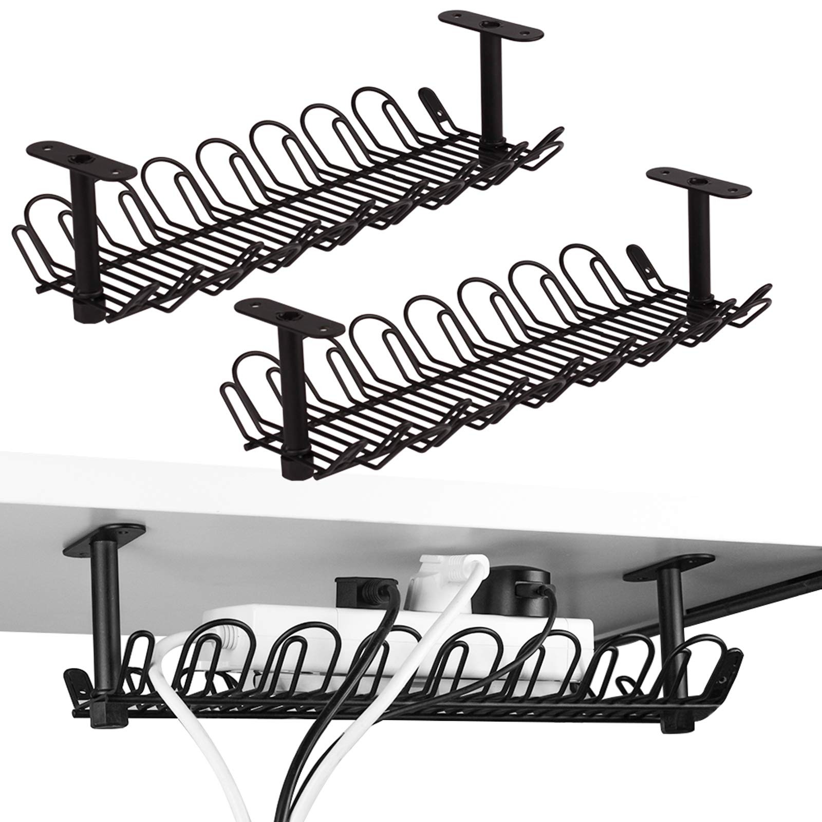 Baskiss 2 Packs Cable Management Under Desk Tray, 36.5cm, 14.4 inches, Black