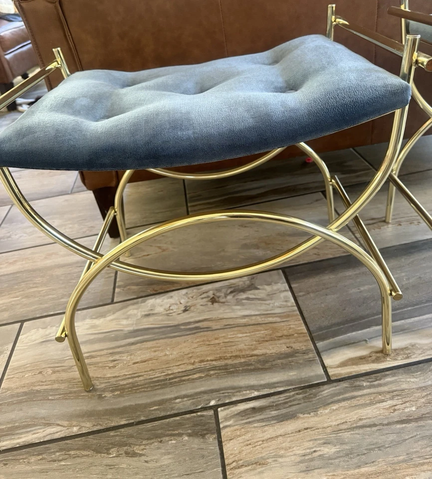 Taburete de banco tocador vintage de terciopelo beige Mid Century Hollywood Regency años 60 Foto 2 de 4