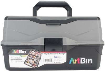 ArtBin Lift Tray Box mit 3 Tabletts & Schnellzugriff Deckel Aufbewahrung - 9''X15,75''X8,375'', Schwarz