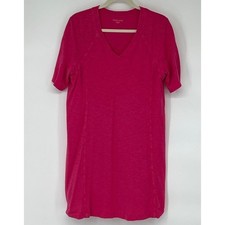 EILEEN FISHER Dress Large Pink V-Neck Short Sleeve Slub Knit Relaxed Hemp Cotton