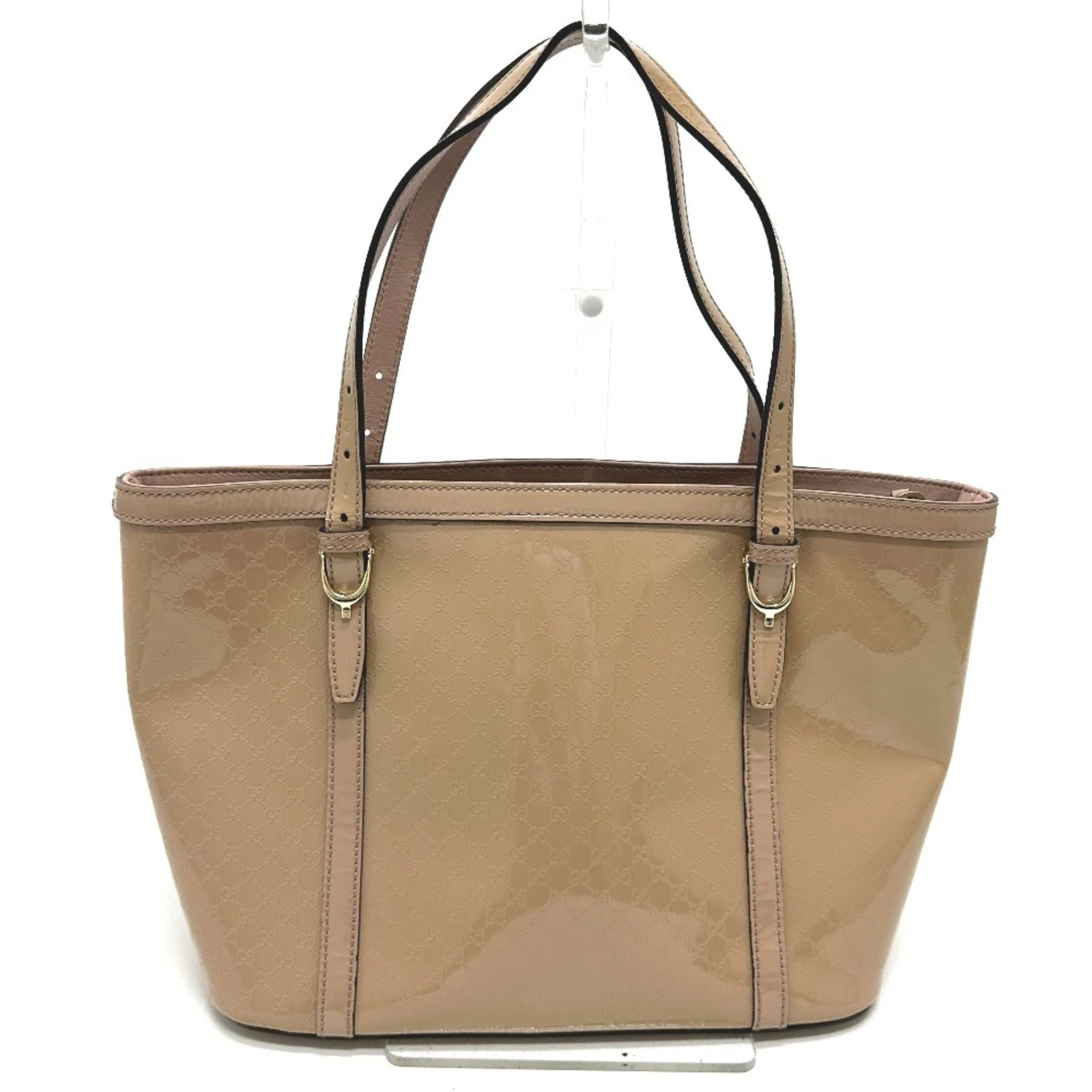 Sac fourre tout Gucci Micro Guccissima beige en cuir verni authentique