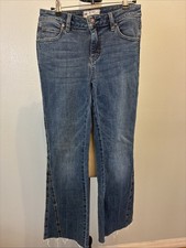Free People Bootcut Jeans Womens Size 26 Blue Denim Raw Hem Distressed Boho