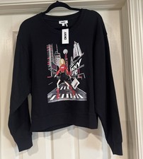 DKNY Woman Graphic Print Design Shopping Girl Black Sweatshirt Size L NWT