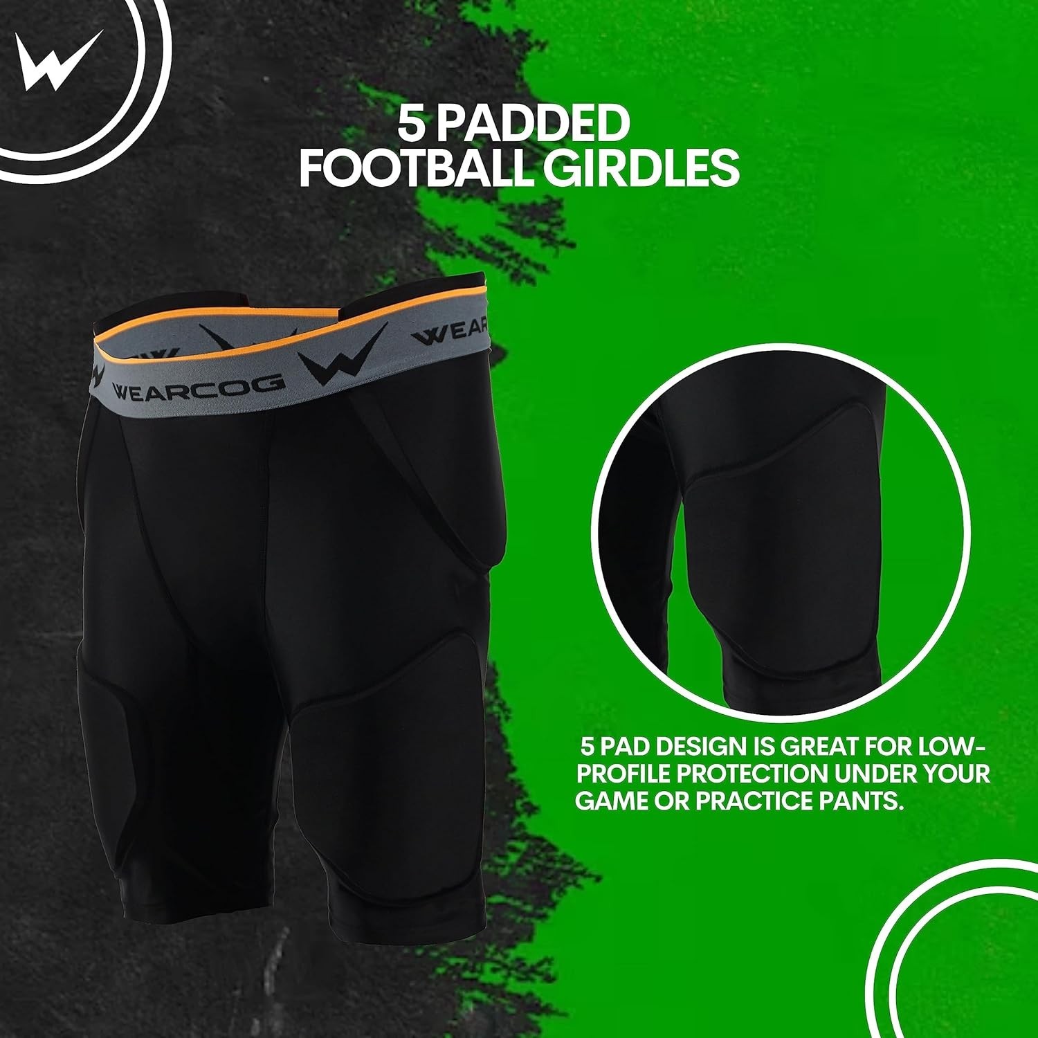 Wearcog 2XL Adult Football Padded Girdle w/ Hip, Tail, Thigh Pads & Cup Pocket