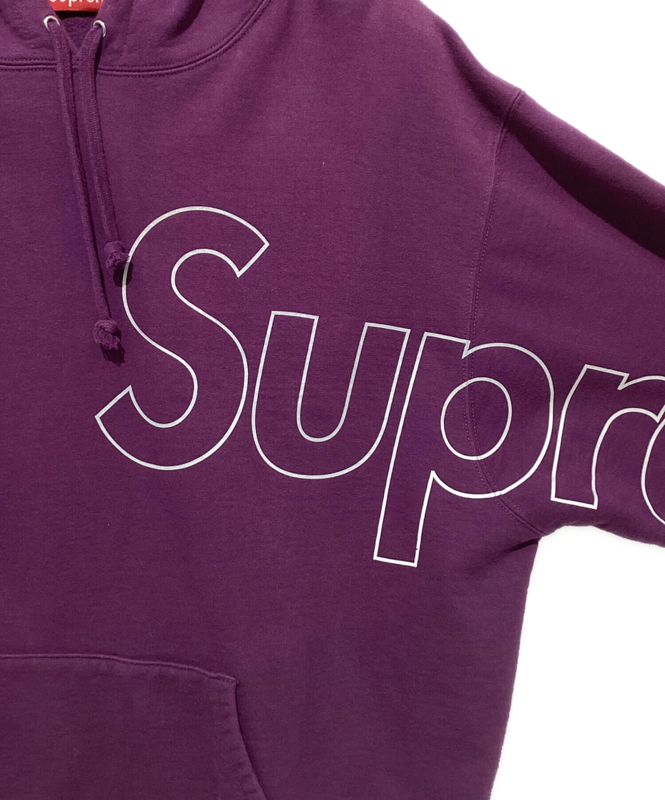 Felpa con cappuccio SUPREME Riflettente Taglia:L Viola x Bianco Uomo