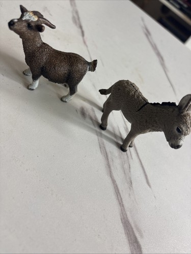 Schleich Brown NANNY GOAT Figure Farm Pygmy And Baby Donkey. Set 2 (o14