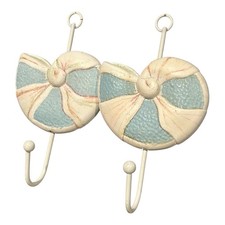 Set Of 2 Coastal Nautical Seashell Wall Coat Hooks Blue  White