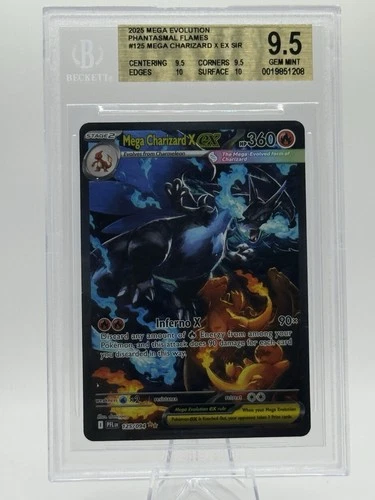 BGS 9.5 Gem Mint Mega Charizard X ex 125/094 Me02: Phantasmal Flames Holo