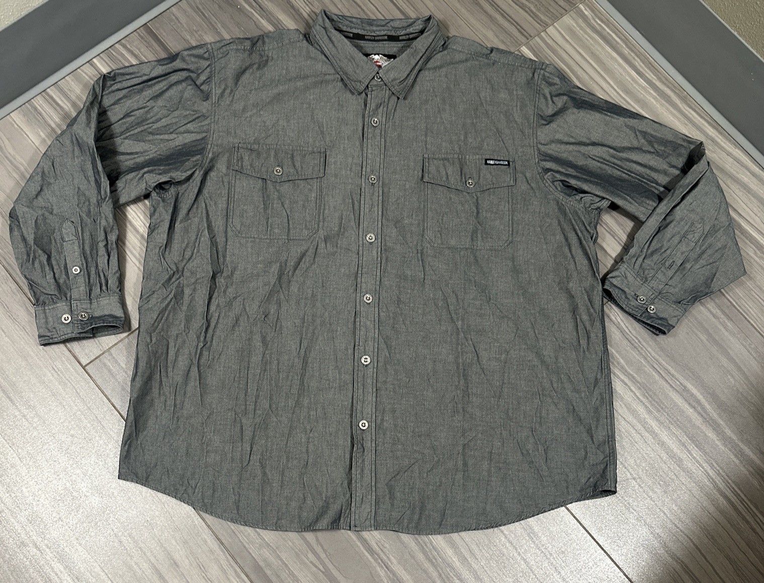 Harley Davidson Hidden Snap Button Down Long Slee… - image 1