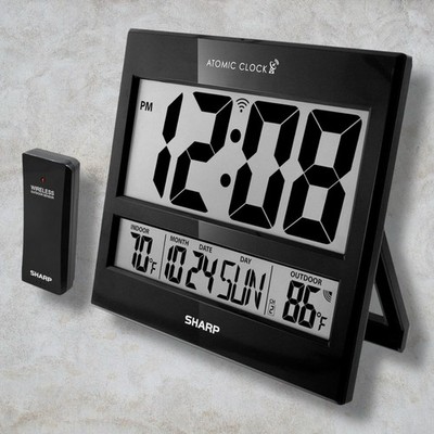 Sharp Atomic Clock With Wireless Outdoor Sensor Easy To Read Jumbo Display