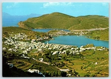 Postcard Skala Patmos Greece Aerial View of Harbor and Hills
