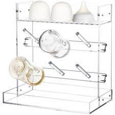 Clear Acrylic Baby Bottle Drying Rack - Space Saving Design with Drip Tray Easy