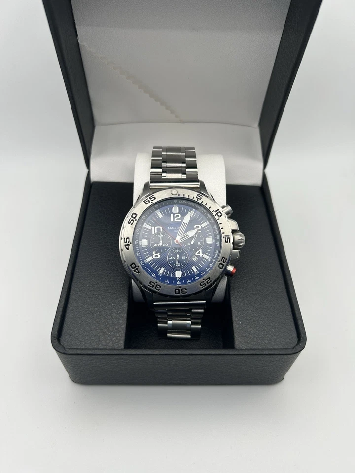 Nautica Hombre Azul Cronógrafo Acero Inoxidable Bisel Giratorio Foto 3 de 4