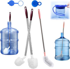 Bottle Brush, 3 Pack Long Handled Bucket Brushes with 2 Water Jug Caps, Stiff Ny