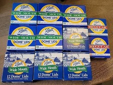 Lot Of (9) Ball Wide Mouth 12 Dome Lids White Protective Inner Coating 2 Regular