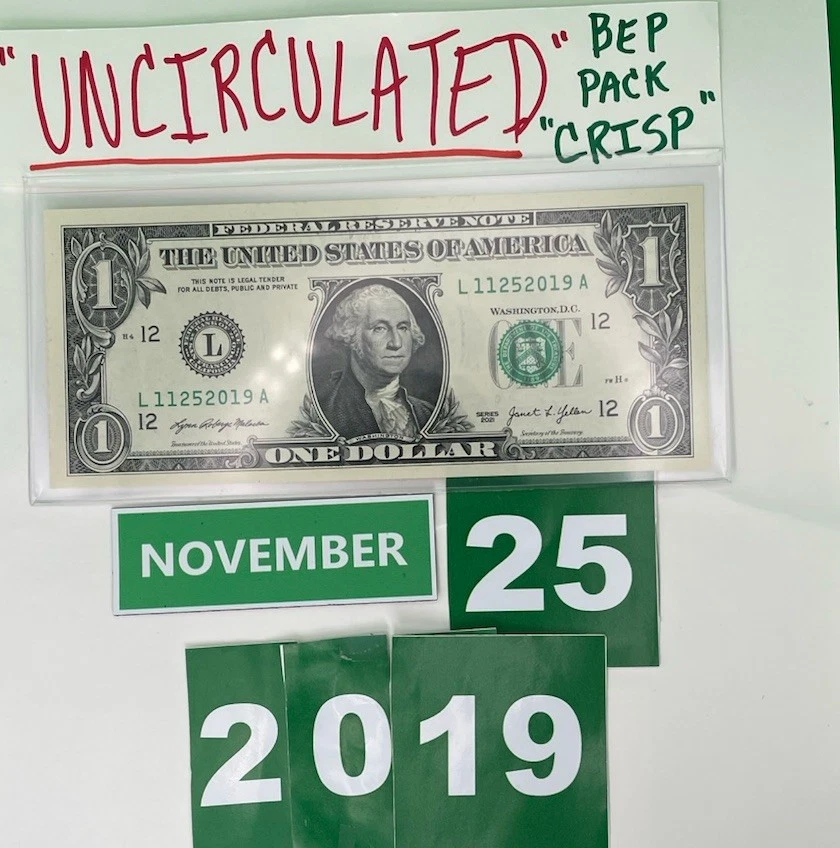 November 25 2019 BIRTHDAY 🎂 NOTE UNCIRCULATED GEMS 💎 Sealed BEP Bricks 🧱 $1 - Image 3 of 4