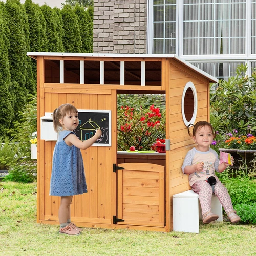 48" Wooden Playhouse for Kids Outdoor Garden Pretend Play Games